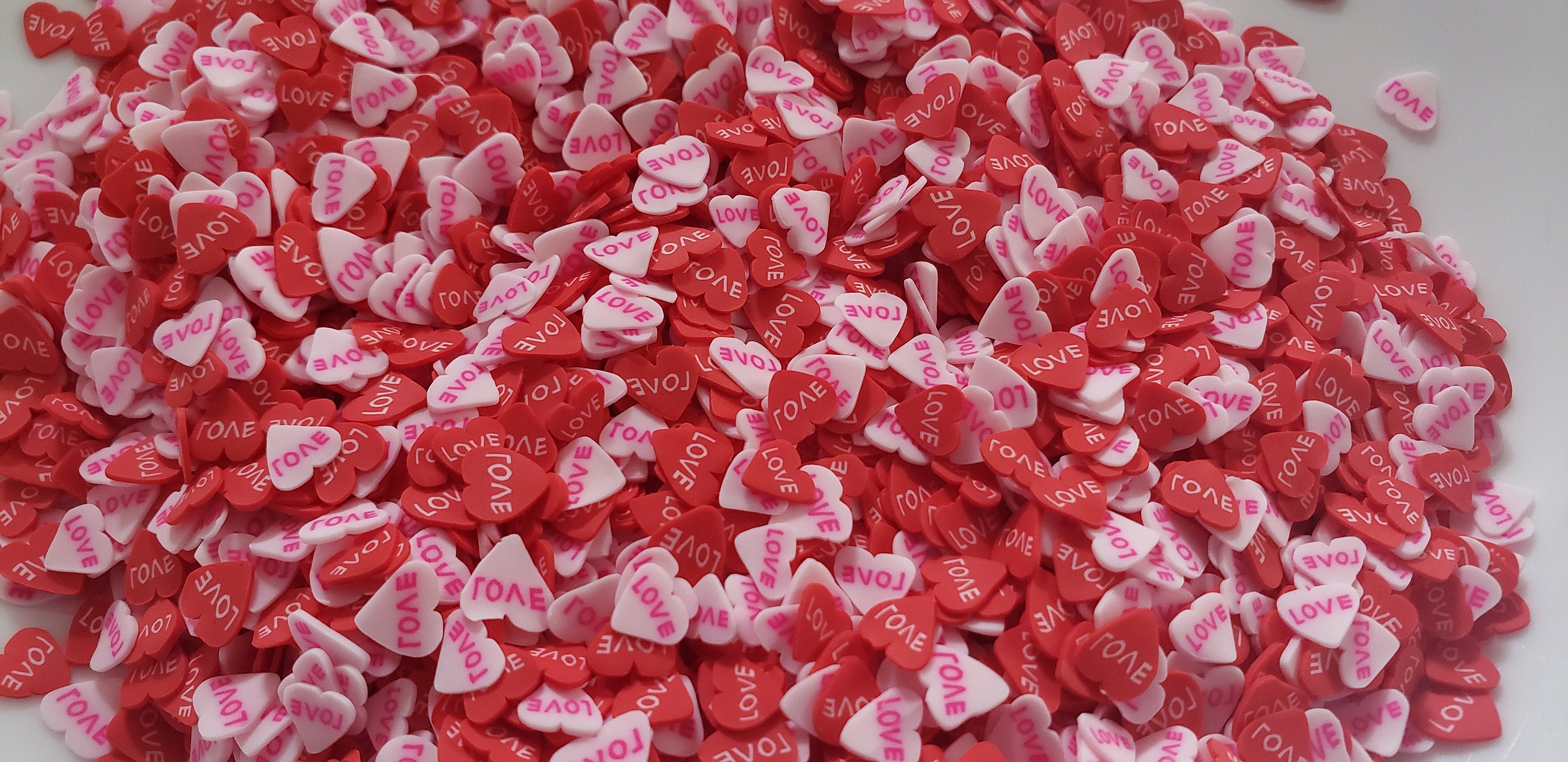 Love Hearts Clay Bits, Polymer Clay Embellishments, Love Sentiment