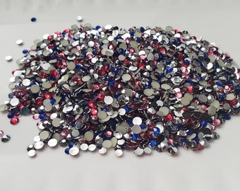 Americana Jewel Mix, Dark Blue, Dark pink, light pink and silver Flat Back Rhinestones Mix, Slime embellishment