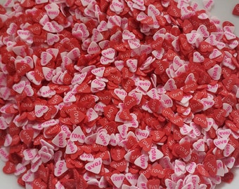 Love Hearts Clay Bits, Polymer Clay Embellishments, Love Sentiment