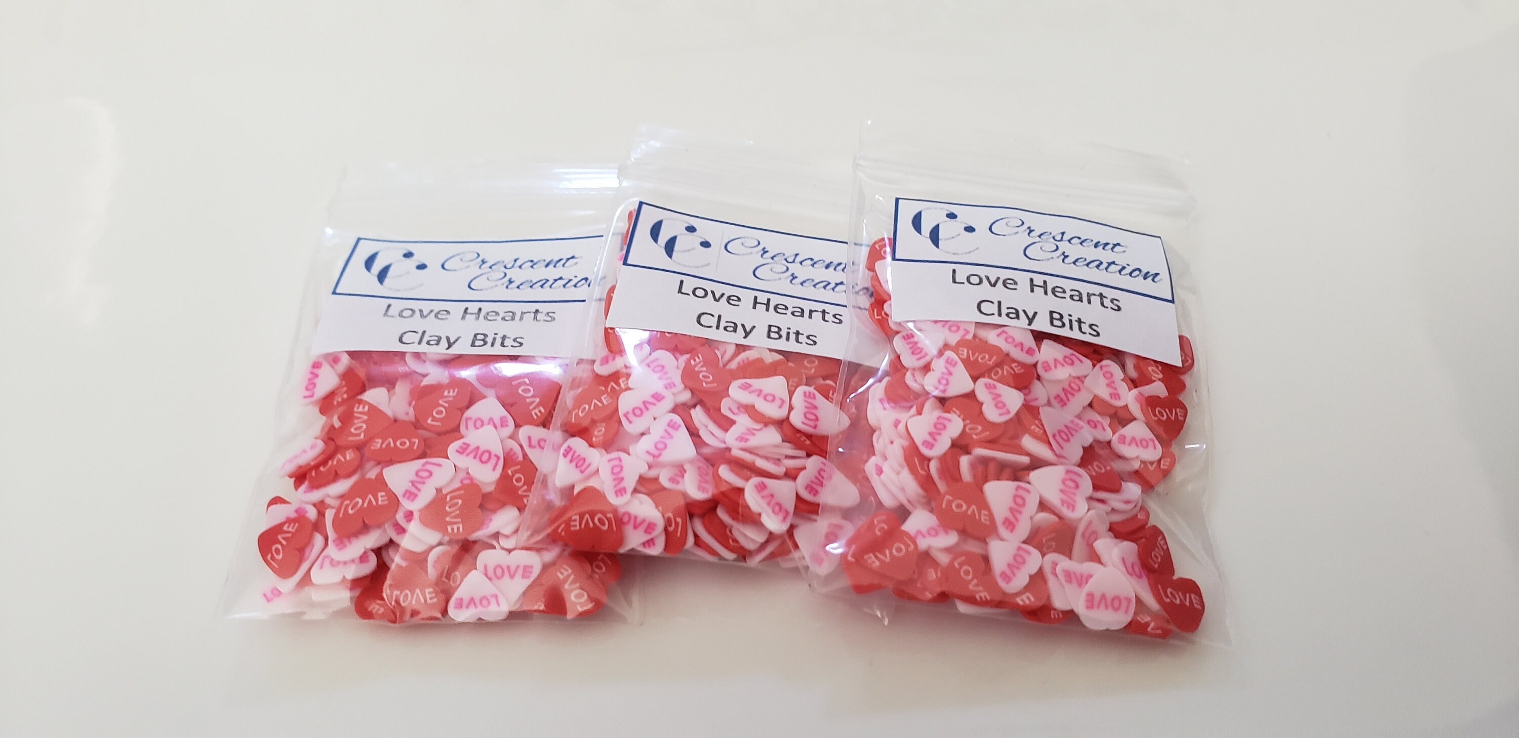 Love Hearts Clay Bits, Polymer Clay Embellishments, Love Sentiment