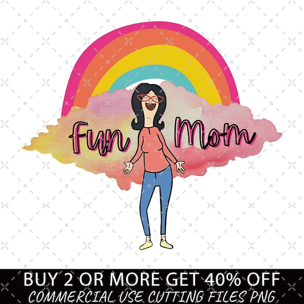 Boho Rainbow Bobs Burgers Linda Belcher Fun Mom Png, Cool Mom Graphic Svg, Soft Jersey Mom, Mothers day shirts, Mom life gift