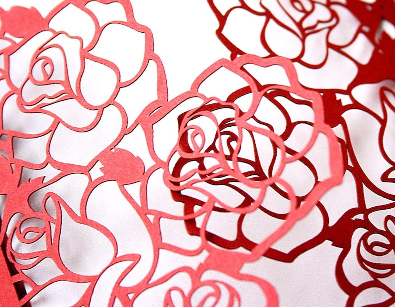 Elegant Laser Cut Wedding Invitations Red Roses Delicate Design, DIY ...