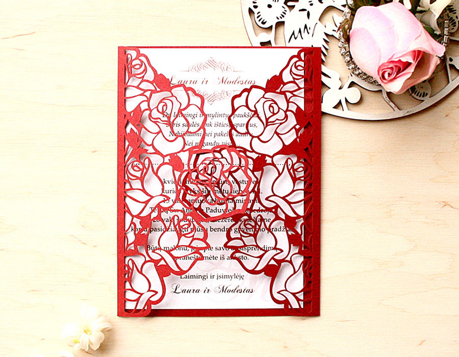 Elegant Laser Cut Wedding Invitations Cream Roses Delicate Etsy