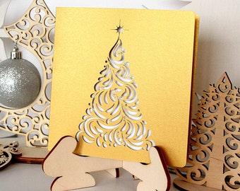 Laser cut christmas cards, Christmas tree, ornament, Elegant, original, modern christmas cards for your business partners, logo available