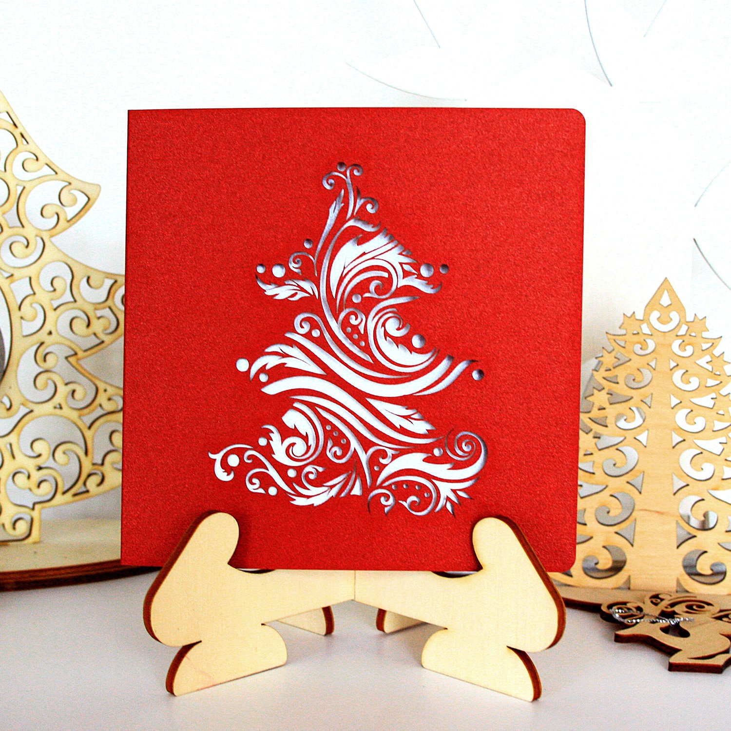 Laser Cut Christmas Cards Chirstmas Tree Elegant Original Etsy