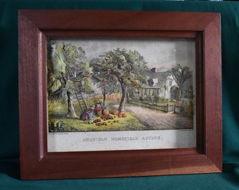 Antique Currier and Ives 3D Picture // American Homestead Autumn Picture