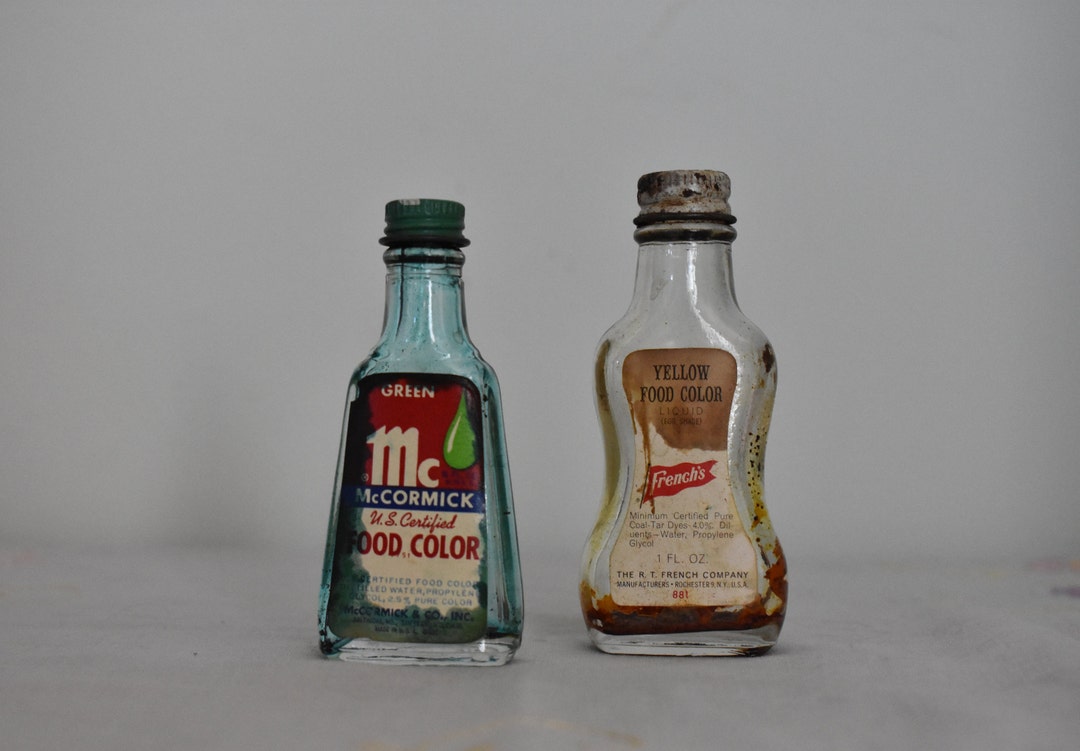 1970's Vintage Used Food Coloring Bottles // French's and Mccormick Etsy