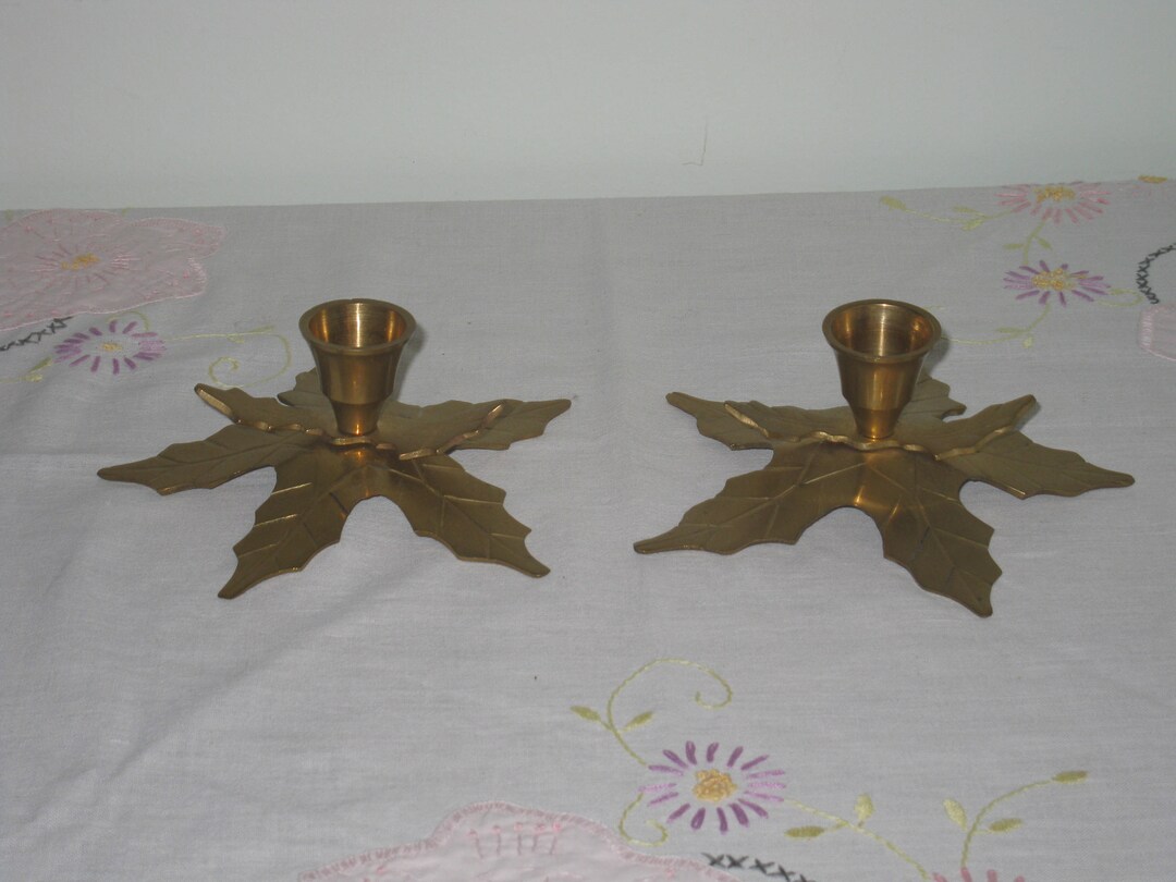 Brass Leaf Candle Holder Set Etsy