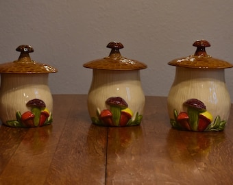Increíble juego de botes de hongos vintage // Decoración de cocina de los años 60/70
