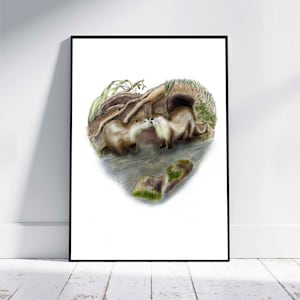 River Otter Family portrait.  Available with custom names, personalised text & customised composition. Customized print family tree Mother’s