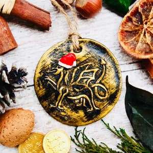 Welsh Dragon Christmas Decoration with hat