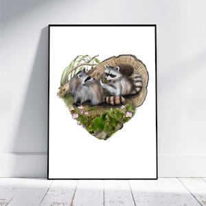 Waschbär Familienportrait. Erhältlich mit benutzerdefinierten Namen, personalisiertem Text und individueller Zusammensetzung. Personalisierter Druck Stammbaum Muttertag