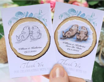 Personalized Sea Otter Wedding Favor: Wooden Plaque Save the Date