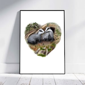 Badger Family portrait .  Available with custom names, personalised text & customised composition. Customized print. Family tree