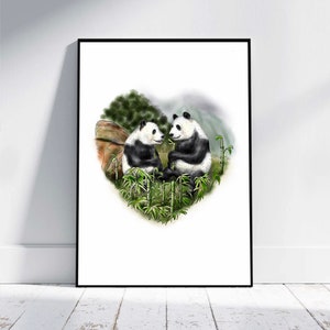 Ritratto di famiglia panda. Disponibile con nomi personalizzati, testo personalizzato e composizione personalizzata. Stampa personalizzata dell'albero genealogico. Albero genealogico