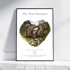 Ours brun Portrait de famille . Disponible avec des noms personnalisés, un texte personnalisé et une composition personnalisée. Impression personnalisée Arbre généalogique Mère