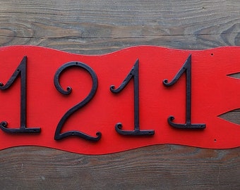 House number / Address Plaque / Home Number / black on red/ Address numbers/ Metal House Numbers / house address/ home address/ Address Sign