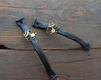 Set of pair of handles / Handles With Bee / Barn Door Hardware / Door Handle / Door Pull / Door Pull Heavy Duty / Rustic Knobs/Door Knobs