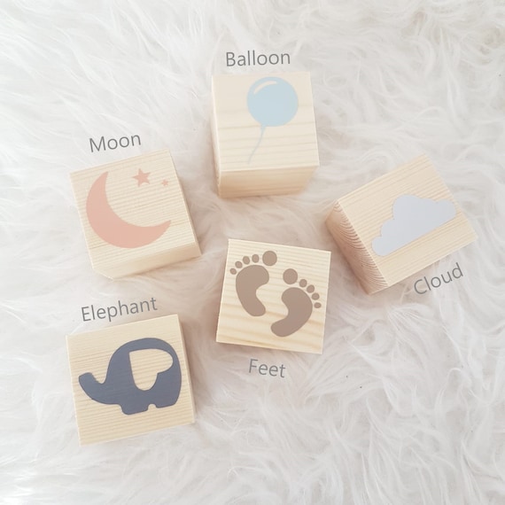 Picture Blocks Wooden Baby Stacking Blocks Nursery Decor Etsy