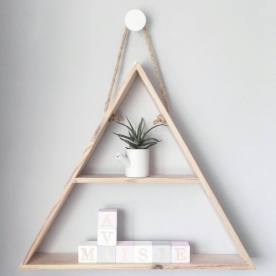 Large Wooden Triangle Shelf Pine Geometric Hanging