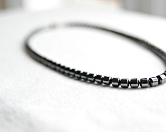 UNISEX HEMATITE MAGNETIC Necklace   or bracelet Silver or Black drum beads everyday wear