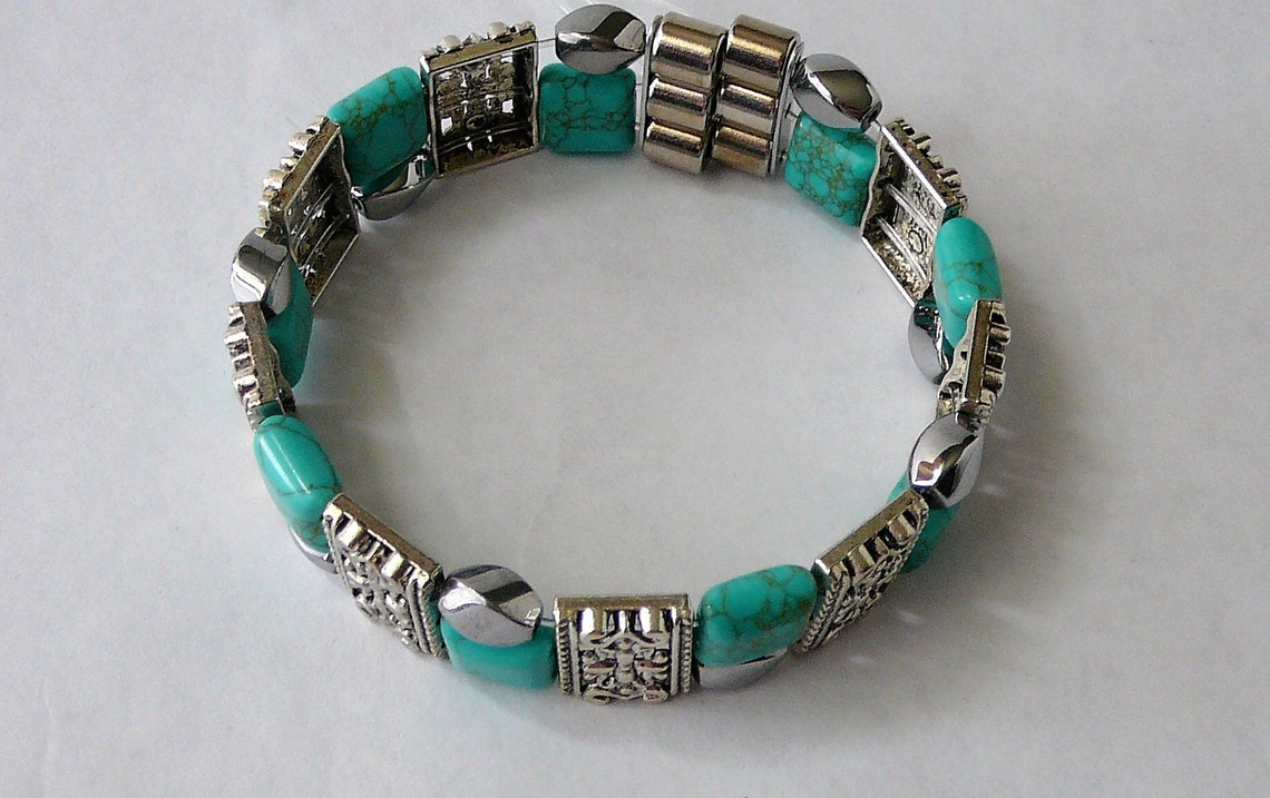 TURQUOISE BRACELET With Tibetan Silver Spacers Etsy