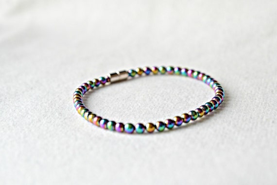 HEMATITE MAGNETIC Wrist or Ankle  Bracelet  Single strand with Rainbow hematite beads