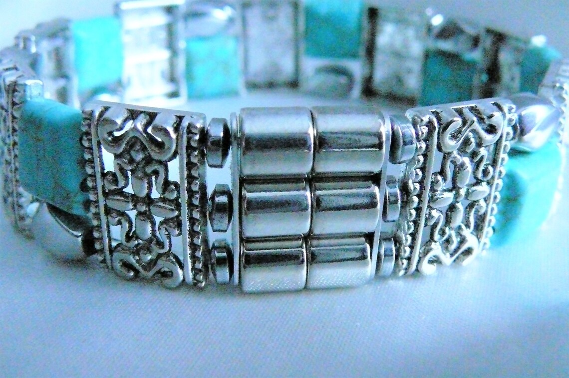 TURQUOISE BRACELET With Tibetan Silver Spacers Etsy