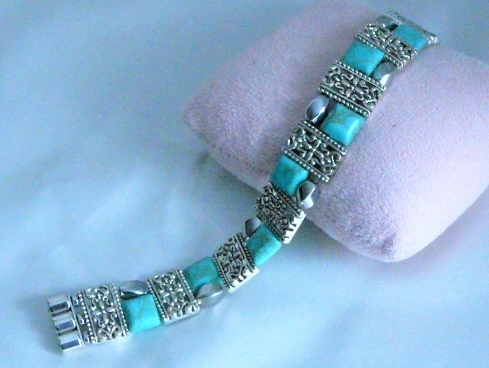 TURQUOISE BRACELET With Tibetan Silver Spacers Etsy