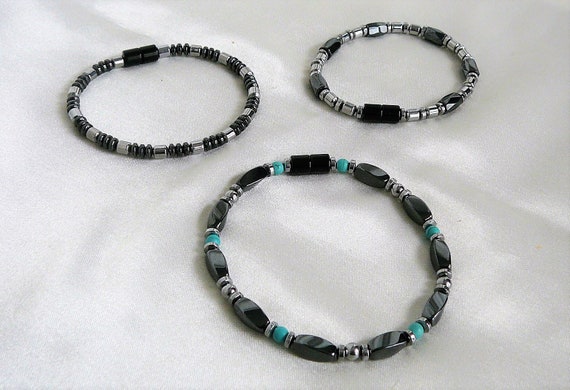 Magnetic 100/% Faceted Hematite Tibetan Silver Bracelet 3 Anklet Row Therapeutic