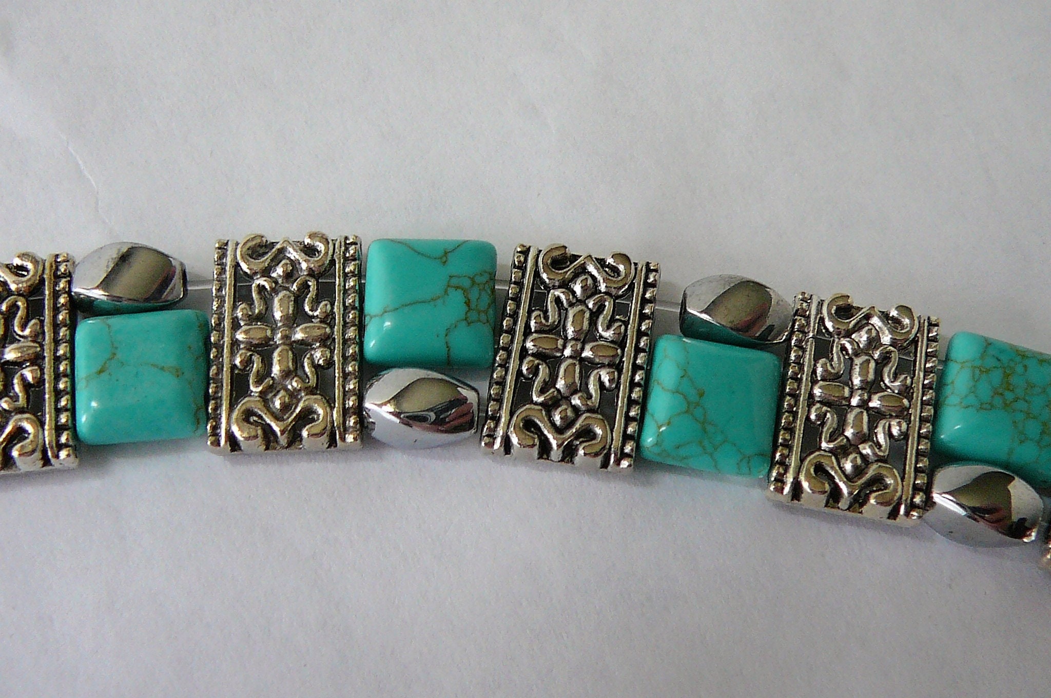 TURQUOISE BRACELET With Tibetan Silver Spacers Etsy
