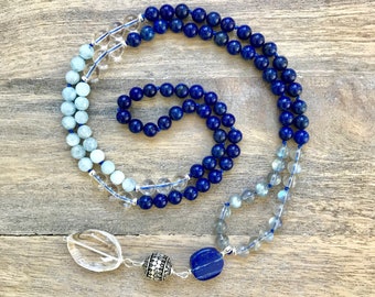 RESERVED FOR NICOLA/ Aquamarine, Lapis Lazuli and Labradorite Mala Necklace  / 108 Mala Beads /Knotted Meditation Japa Mala/108 Yoga necklac