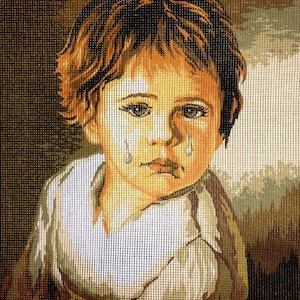 Tapestry Gobelin Needlepoint Kit &quot;Sad boy&quot; printed canvas 086