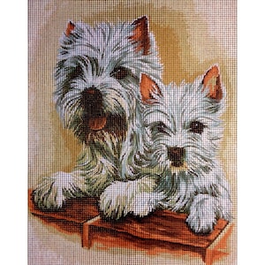 Needlepoint Kit West Terriers 7.9&quot;x9.8&quot; 20x25cm printed canvas cod. 437