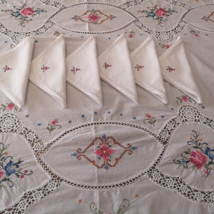 Beautiful Vintage Roses Cross Stitch  Tablecloth  Rectangular  Perfect for Perfect for Easter Lunch and Special events