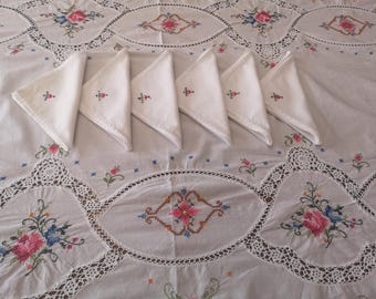 Beautiful Vintage Roses Cross Stitch  Tablecloth  Rectangular  Perfect for Perfect for Easter Lunch and Special events