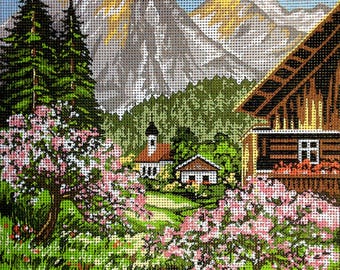 Nadelspitzen Kit Landschaften Komplett mit Bedruckter Leinwand und Fäden 23x30 cm