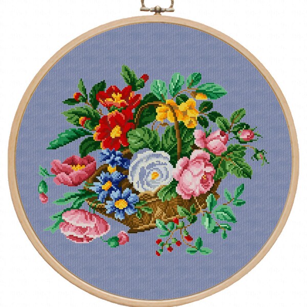 Bouquet With Roses Counted Cross Stitch PDF Chart, Embroidery, Pattern, Berlin Woolwork, Digital Download