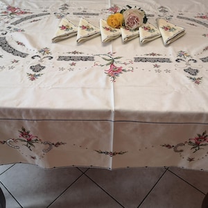 Beautiful Vintage Handmade Cross Stitch  Tablecloth  Rectangular and Burano Lace