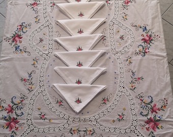 Beautiful Vintage Handmade Cross Stitch  Tablecloth  Rectangular