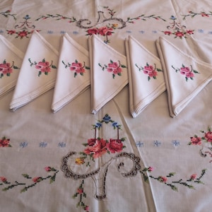 Beautiful Vintage  Cross Stitch Roses  Tablecloth  Rectangular