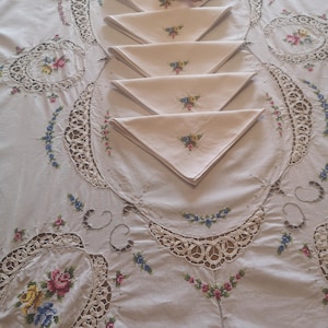 Beautiful Vintage Cross Stitch  Tablecloth  Rectangular and Crochet