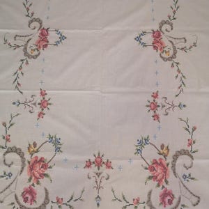 Beautiful Vintage Cross Stitch  Tablecloth  Rectangular