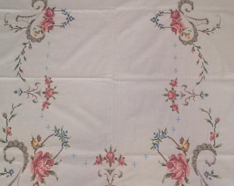 Beautiful Vintage Cross Stitch  Tablecloth  Rectangular