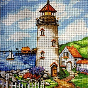 Tapestry Gobelin Needlepoint Kit Lighthouse printed canvas and threads 070