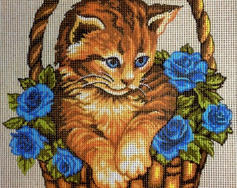 Tapestry Gobelin Needlepoint Kit "Little cat" printed canvas and threads 292