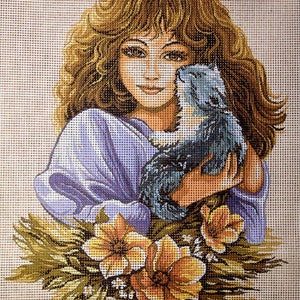 Needlepoint Kit "Girl with cat" 9"x11.8" 23x30cm printed canvas cod.245