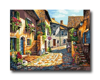 Kit de bordado Tapiz Vista de calle francesa 18 x 24 pulgadas Lienzo impreso e hilos 700