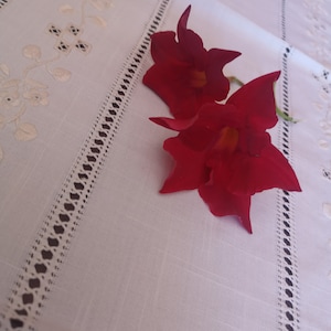 Beautiful Vintage Handmade Embroidered Linen  Lace  Runner and Doilies