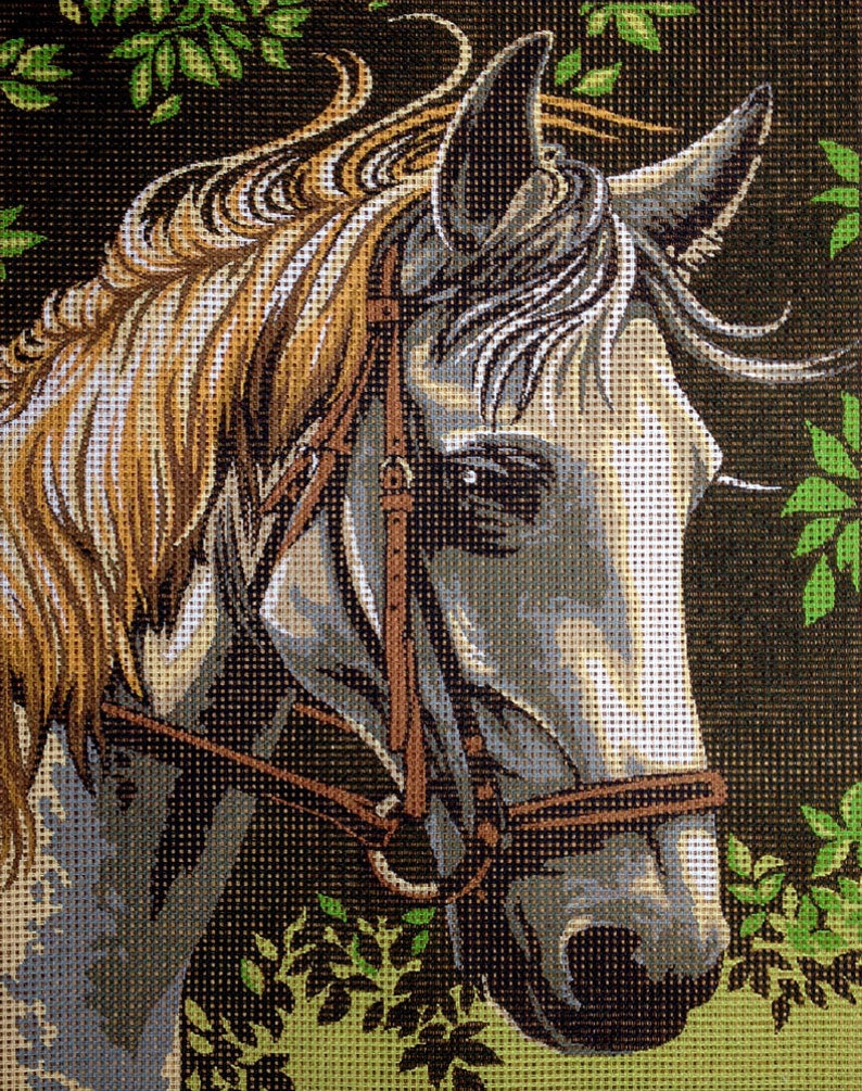Needlepoint Kit White horse 7.9x9.8 20x25cm printed canvas cod.326